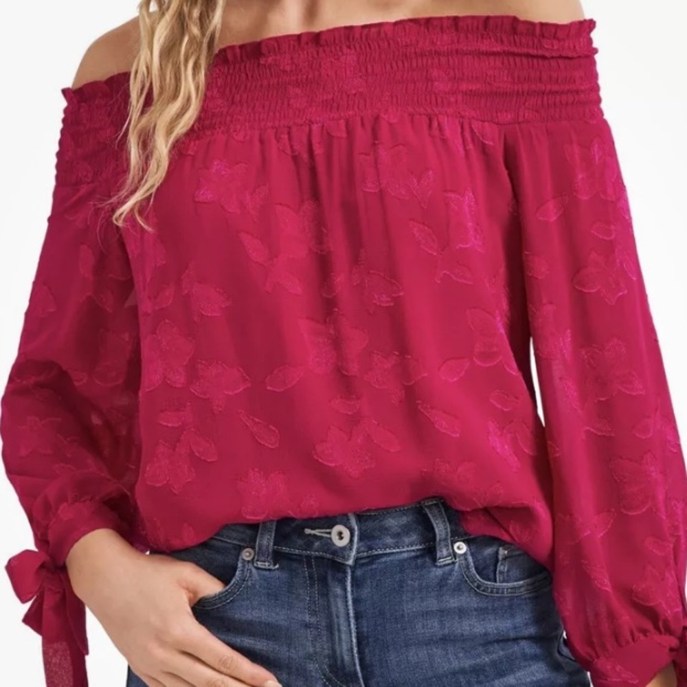 CECE-Off the Shoulder Jacquard Blouse-Women's Size: XS-Color: Plumeria-NEW!!